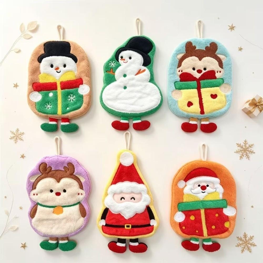 Water Absorption Santa Claus Hand Towel Coral Fleece Cleaning Dishcloths  Kitchen Bathroom