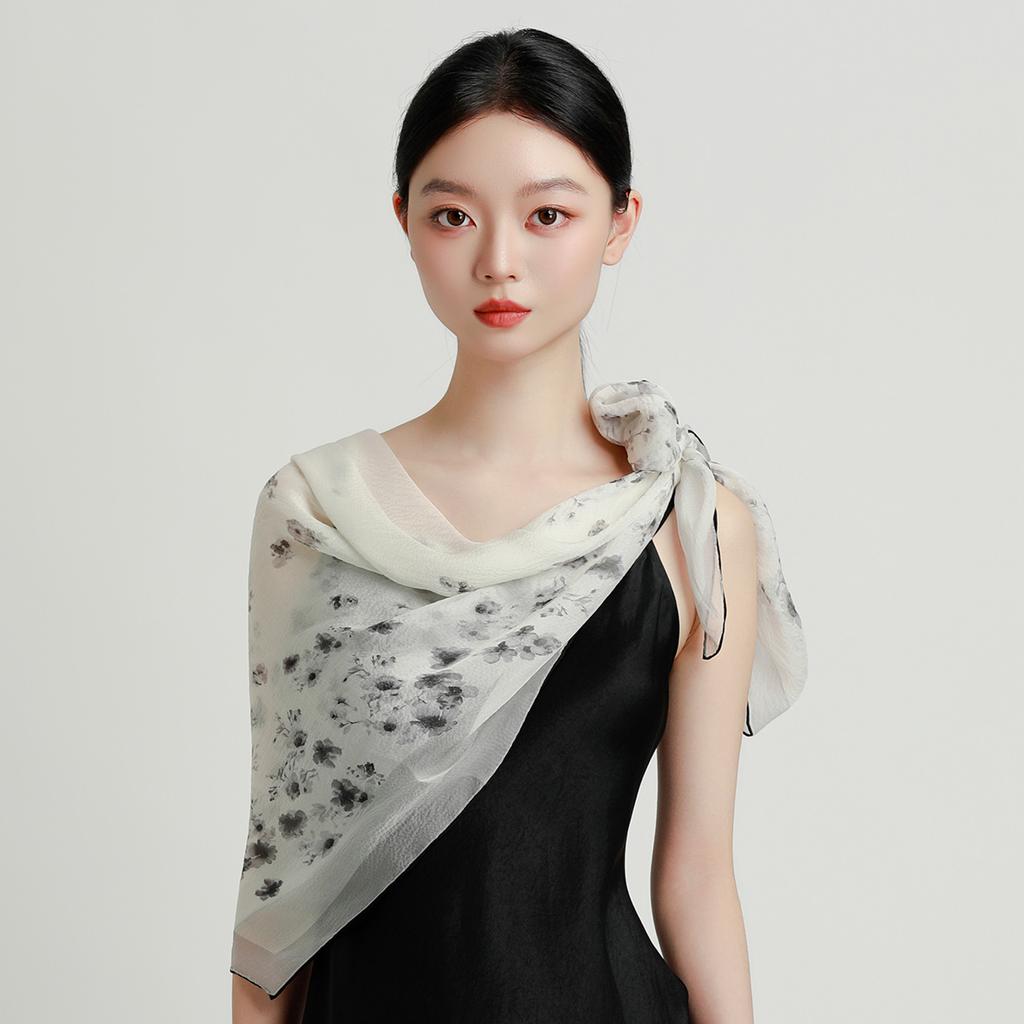 Handmade precision rolled edge: 100% mulberry silk lightweight and comfortable pearl yarn shawl versatile silk scarf for women