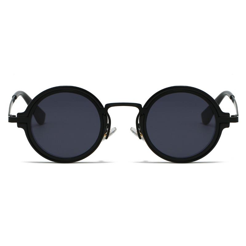 Vintage Rock Punk Sunglasses Small Round Frame Black Lens Wide Bridge Unisex Driving Eyewear Retro Style