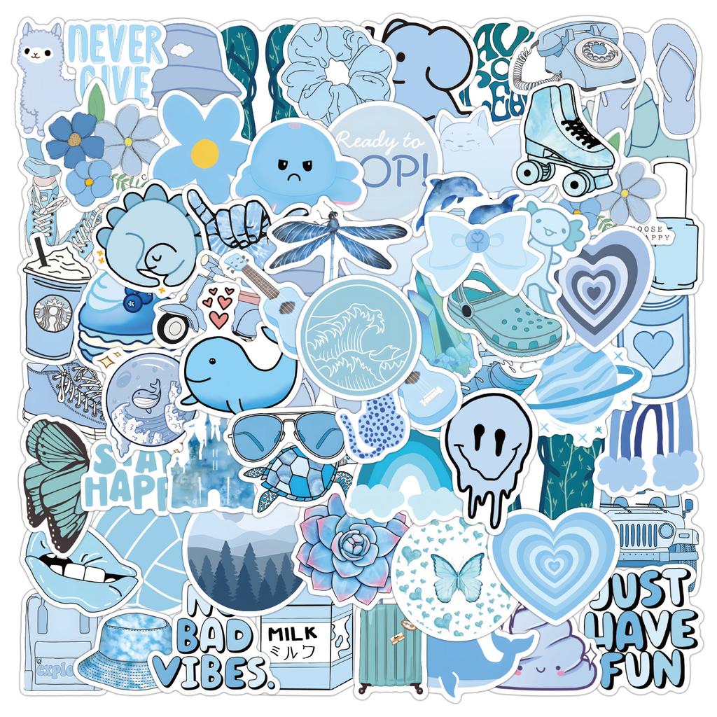 60/120 New Style Sky Sea Blue Small Fresh Graffiti Stickers Suitcase Waterproof Mobile Phone Computer Stickers