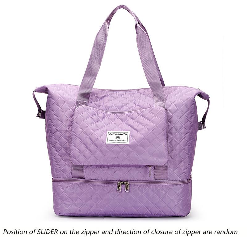 Foldable Travel Bag with Wet/Dry Separation, Quilted Design, Large Capacity, Multiple Compartments, Zipper Closure