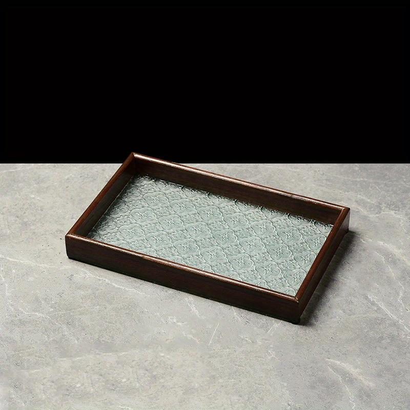 Black/White Square or Octagon 1pc Vintage Wood Crabapple Embossed Glass Desktop Tea tray,Walnut Snack Fruit Household Storage Tray.
