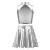 Girls Metallic Sleeveless Turtleneck Top Flared Pleated A-Line Mini Skort Skirt Casual Outfit