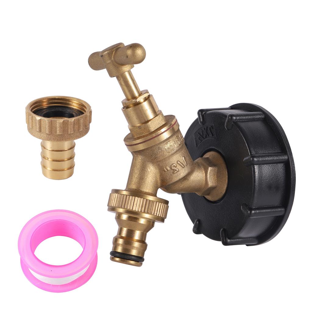 IBC Brass Faucet S60X6 IBC Tank Adapter G1/2" Tank Faucet Valve Tool with Ball Valve for Garden Hose Tank Faucet Valve Faucet