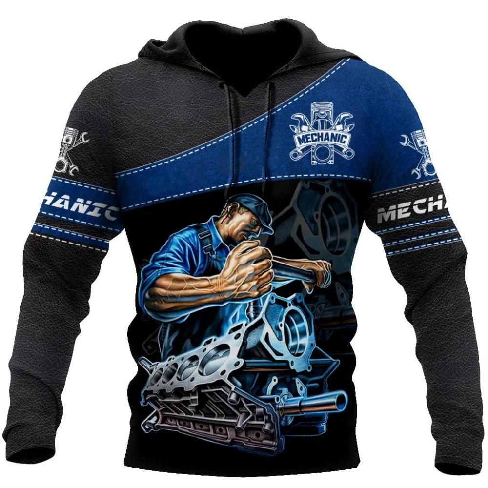 Herren Kapuzenpullover Vintage T-Shirt Herbstkleidung Mechaniker 3D Druck Tops Fashion Street Casual Hoodies Übergroßer Pullover