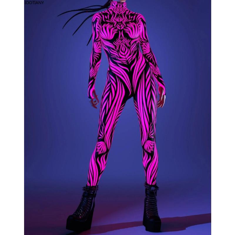 New Adult Art Irregular Line Jumpsuit Halloween Muscle Cosplay Zentai Suit Carnival Party Punk Sexy Bodysuit Aerial Yoga Catsuit