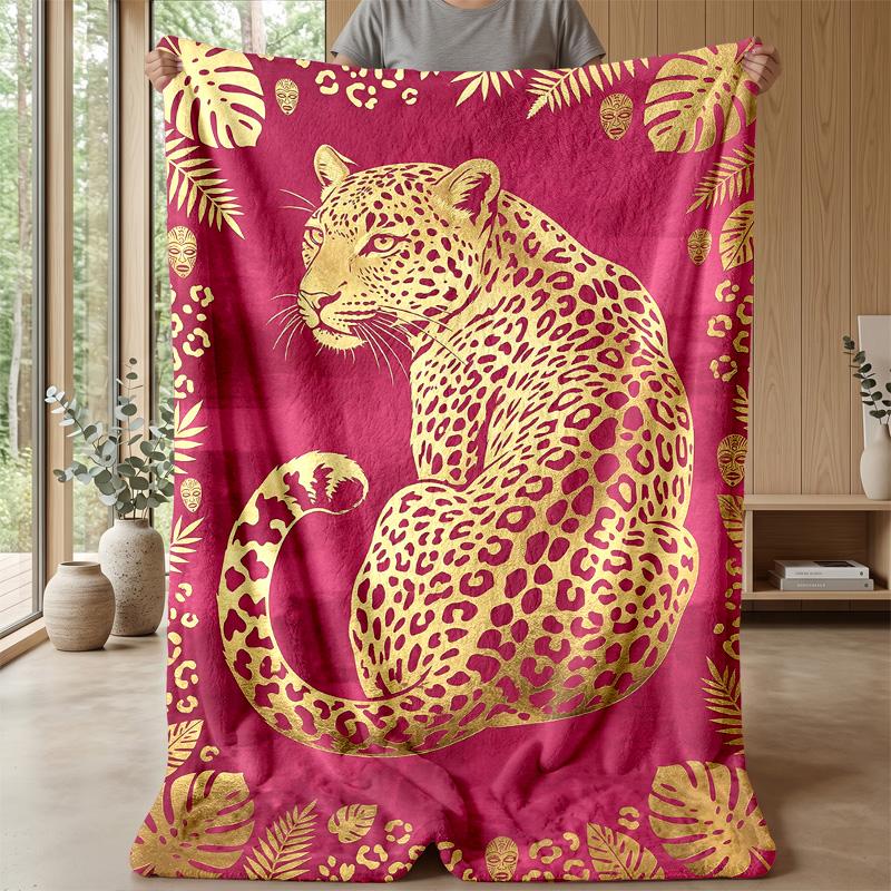 Golden Jungle Leopard 1 Theme blanket Lightweight Warm Flannel Blanket Decorative Throw Blanket for Home Decoration