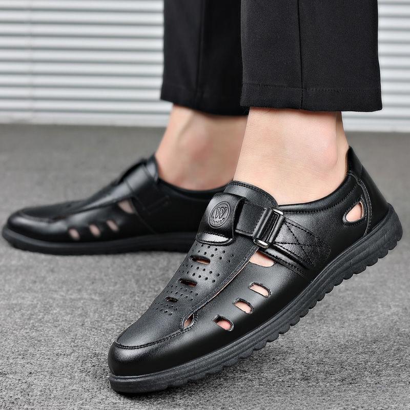 Fashion 2024 Summer Men's Sandals Hollow Leather Shoes for Men Fashion Breathable Business Shoes Hole Men's Sneakers Classic Dad Sandals