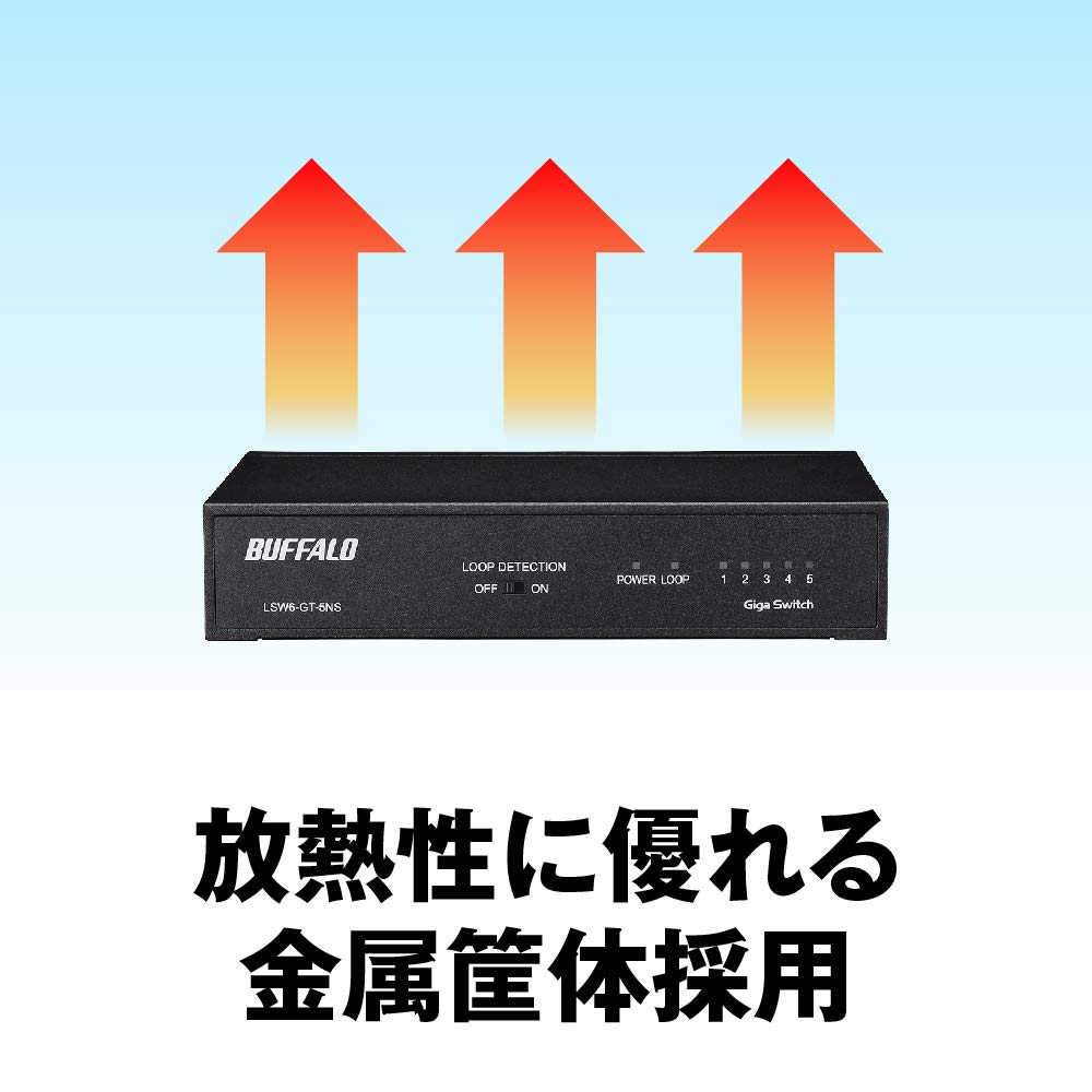 Buffalo Giga Compatible Metal Housing Power Supply 5 Ports Black Switching Hub Magnet Supports Wall Mounting Built-in LSW6-GT-5NS/BK