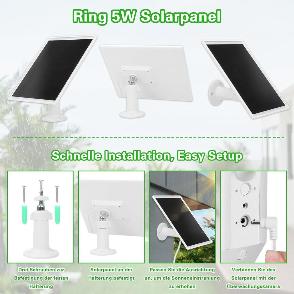 6W Solar Panel for Ring Camera, Adjustable Solar Panel Compatible with Ring Spotlight Cam Plus/Pro and Cam Battery, IP65 Waterproof Solar Charger