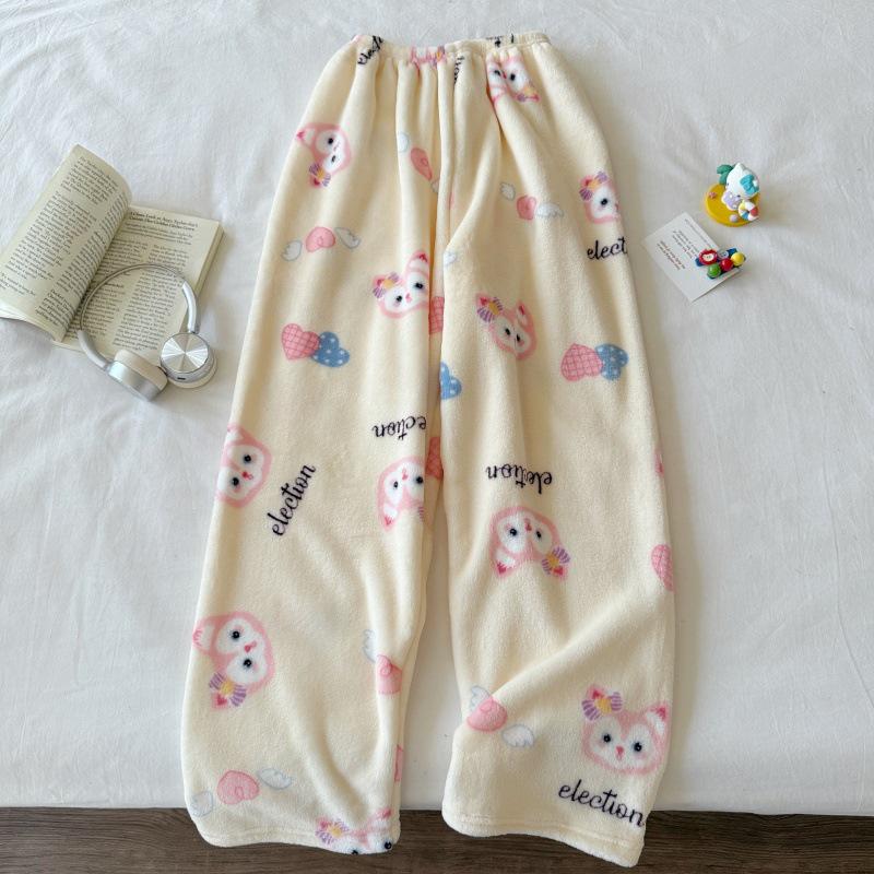 Hello Kitty Damen Fleecegefütterte Pyjamahose - Warmer Korallfarbener Flanell für Herbst und Winter