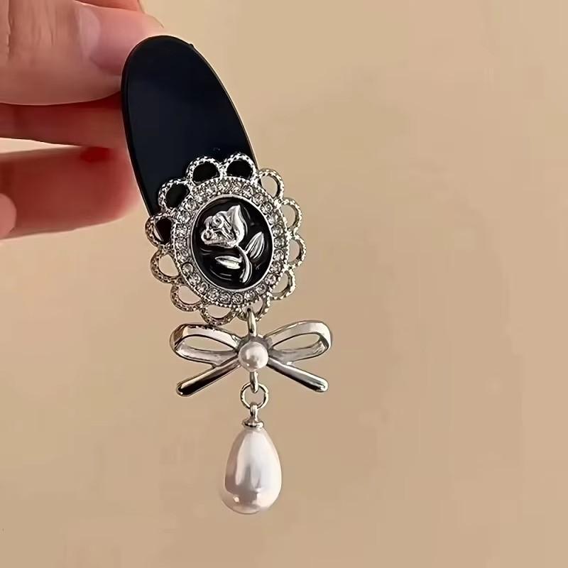 Retro Metal Rose Pearl Hair Clips for Women  Tassel Bow Oval Bangs Side Hand Worn Travel Headwear Accessory Gift