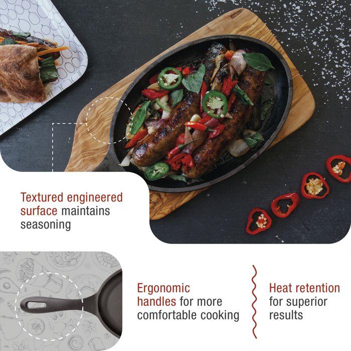 Poêle pour Fajitas en Fonte Naturelle Induction 25cm pour le Feu, Barbecue, Four Victoria 37345 Noir