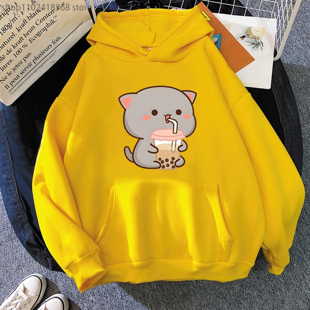 

Толстовки с принтом Peach Cat Love Boba, толстовка Bubble Tea для девочек, кавайные мультяшные sudaderas, мужские топы, кавайная зимняя одежда для женщин 3XL