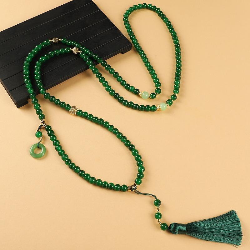 

Medium 108 cinnabar beaded crossbody chain long necklace literary retro women s fringed sweater chain