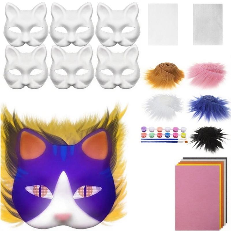 Therians Mask Set Furs,Eye Mesh,Felts Sheet DIY Foxes Cats Mask To Paint Furry Animal Mask Gear for Halloween Cosplay