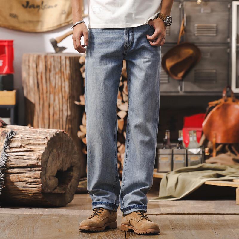 Мужские джинсы Jie Lei Nuo, классические американские, свободного кроя, светло-голубые 32