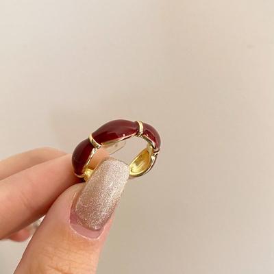 Vintage Red Drop Glazed Rings dla kobiet Moda Bambusowy Węzeł Otwarty Pierścień Zaręczynowy Ślub Biżuteria Moda Prezenty Dla Dziewczyny
