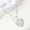 Cubic Zirconia Virgin Mary Pendant Necklace For Women, Oval Heart Stainless Steel Figaro Chain, Catholic Religious Jewelry
