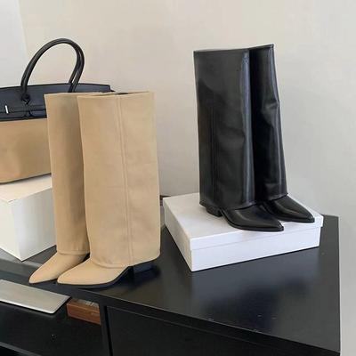 Mode Spitz Zehen Dicke Ferse Damen Lange Stiefel Mode Kniehohe Stiefeletten Herbst Winter Frau Modern Hosenbeine Stiefeletten