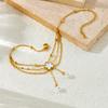 Gold Multi-layer Clover Charm Anklet with Pearl Drop