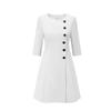 Stylish Beige A-Line Mid-Length Dress with Three-Quarter Sleeves and Round Neck for Spring/Summer