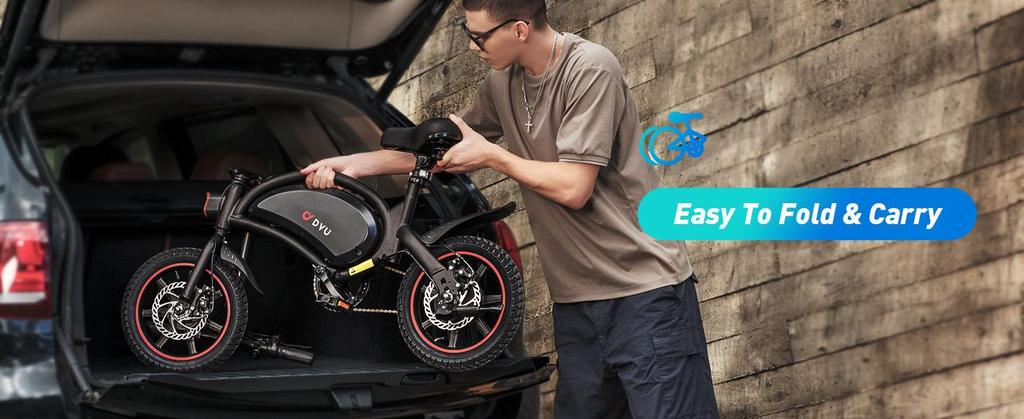 DYU D3F Folding Electric Bike - 36V 250W, 50km Range, 120kg Load, 25km/h Speed, Disc Brakes