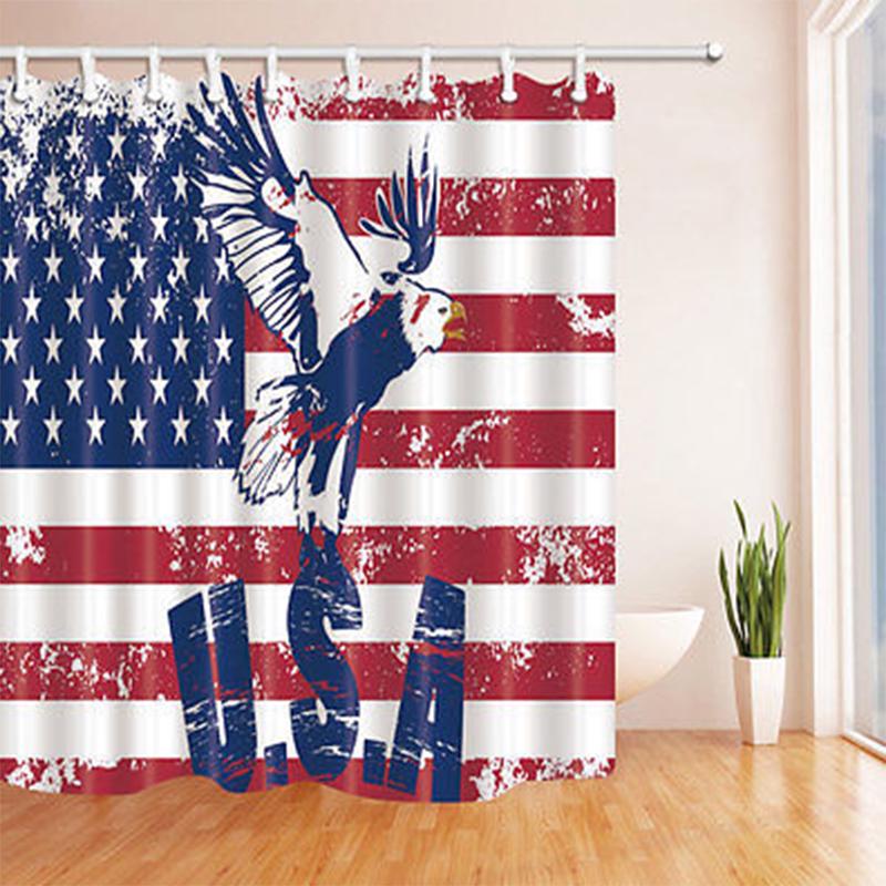 independence Day Bathroom Decor Shower Curtain Waterproof Fabric w//12 Hook