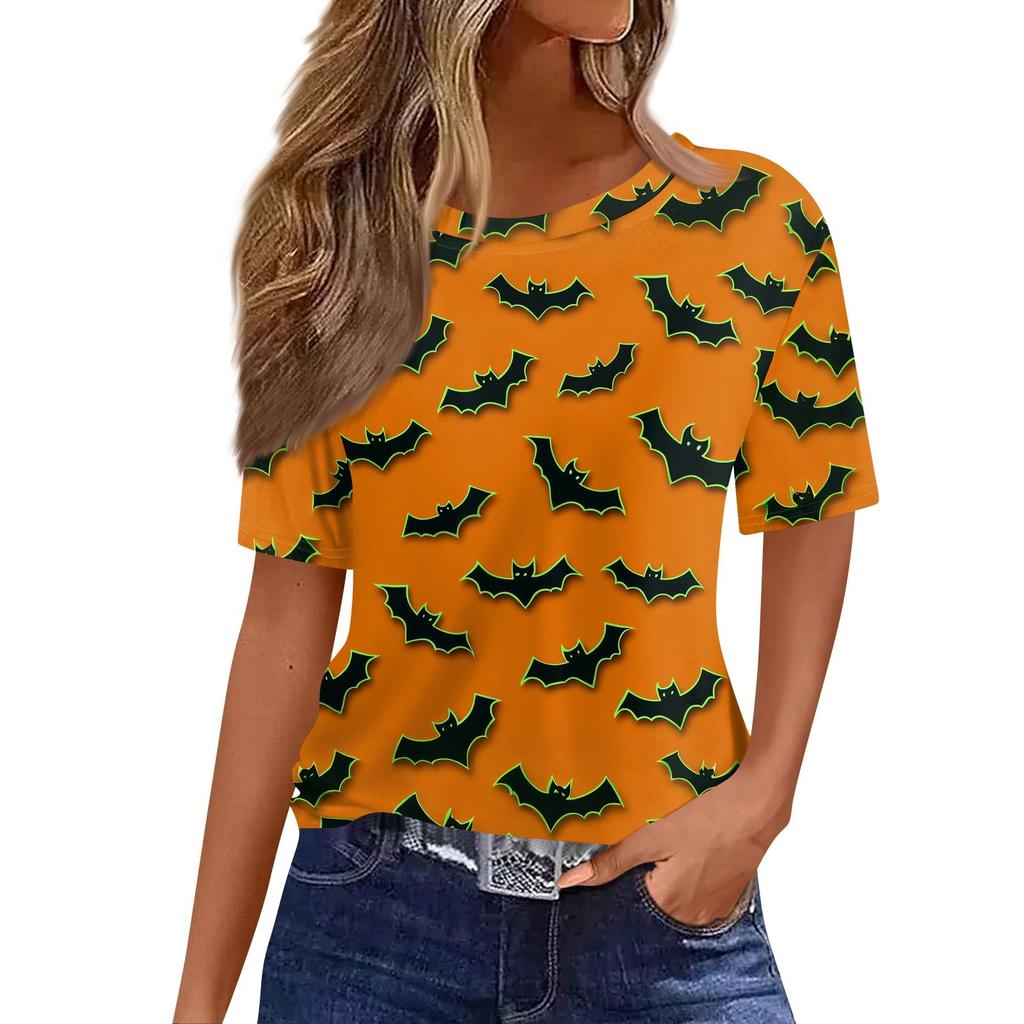 Dame Moteable Casual Kortermet Halloween-trykk Rund Hals Pullovertopp