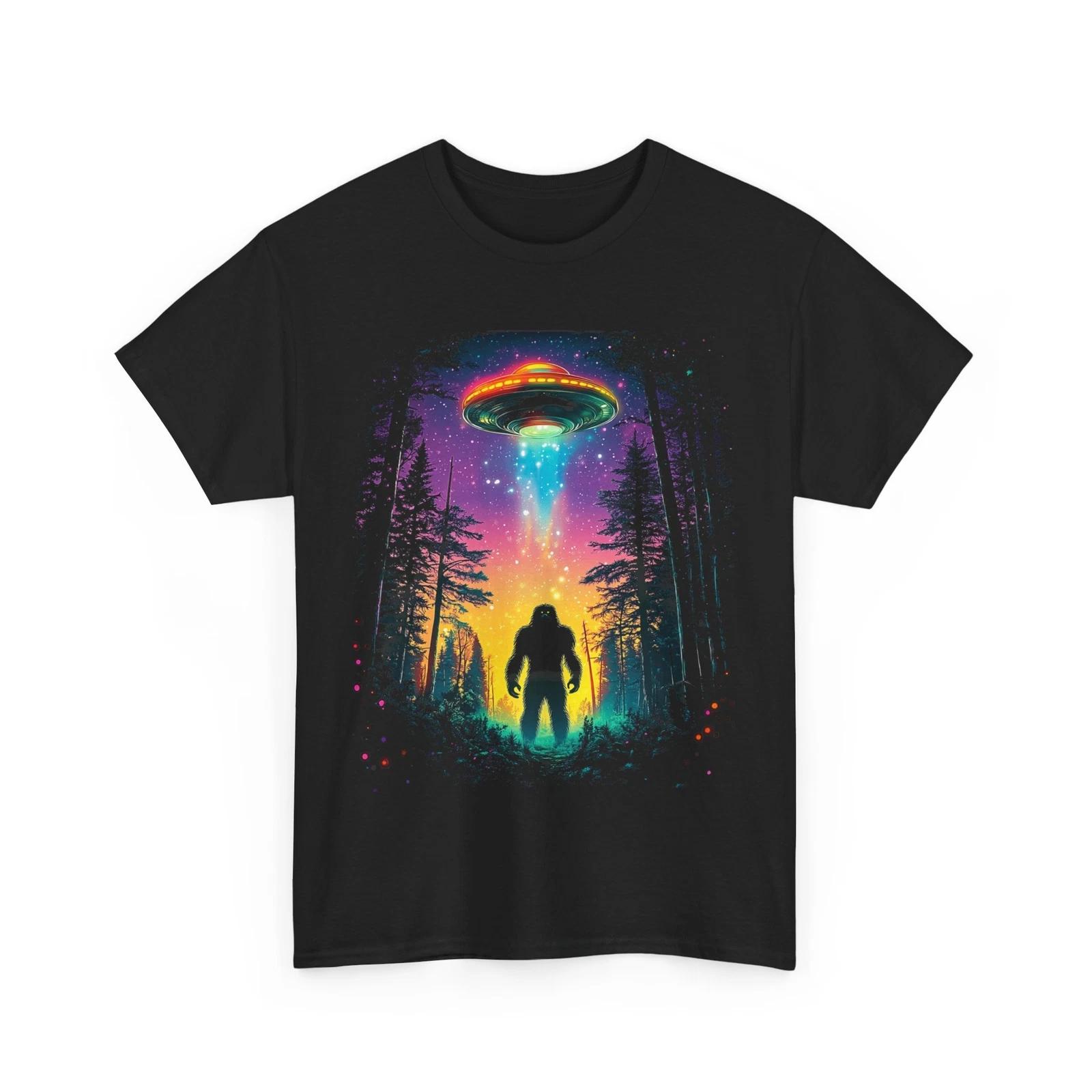 Bigfoot & UFO Alien Shirt | Alien Art T-Shirt | UFO Graphic Tee | Sci-Fi Space S