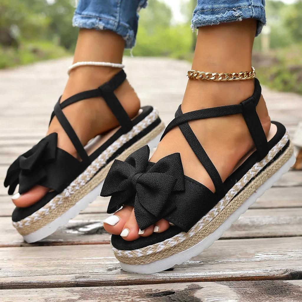 Fashion Women Sandals Outdoor Bow Tie Flat Home Shoes Women Outdoor Lightweight Sandals Fashion Beach Casual Sandals Zapatos De Mujer