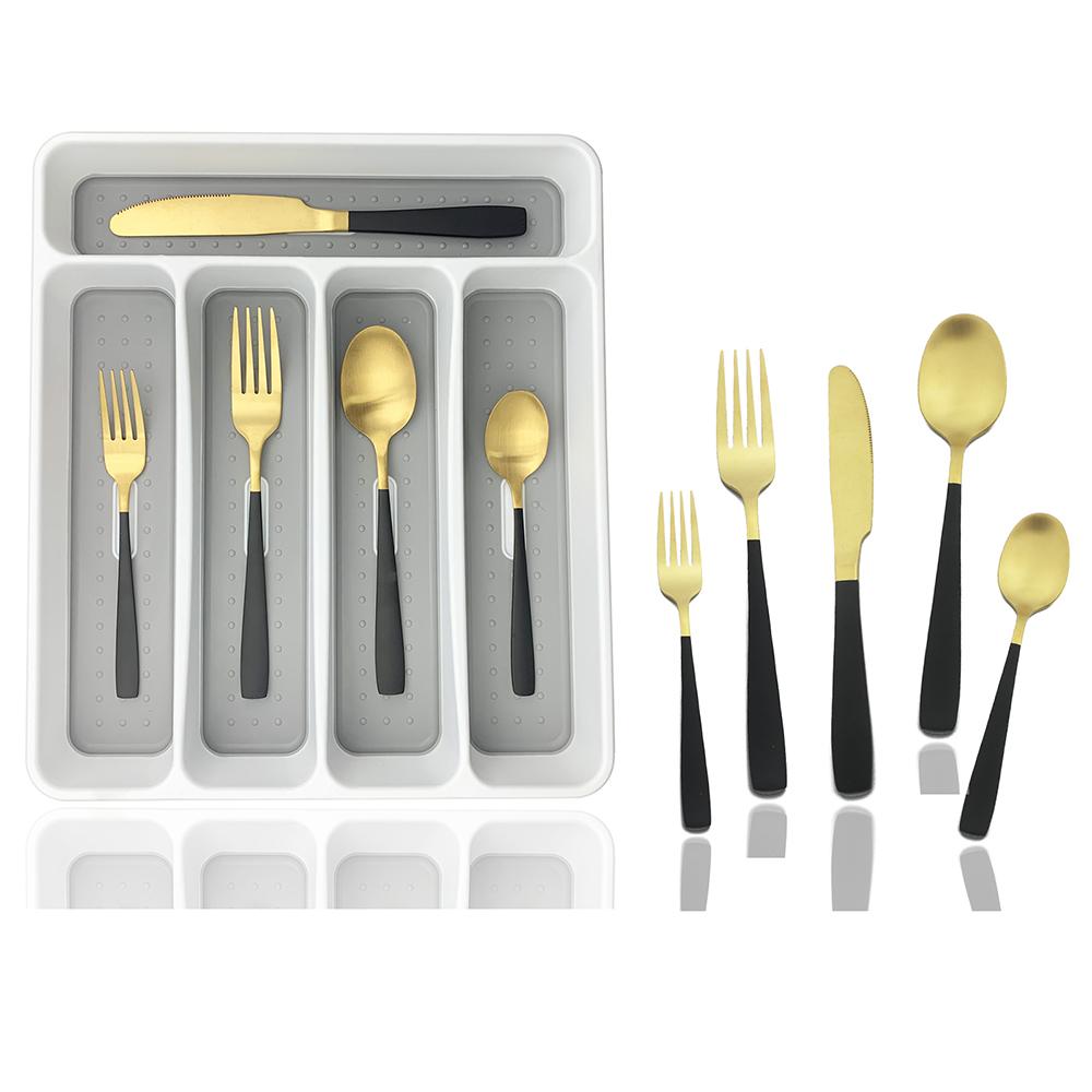 20Pcs Colorful Cutlery Set Dinnerware Set Black Fork Knife Spoon Stainless Steel Home Tableware Set With Plastic Storage Tray