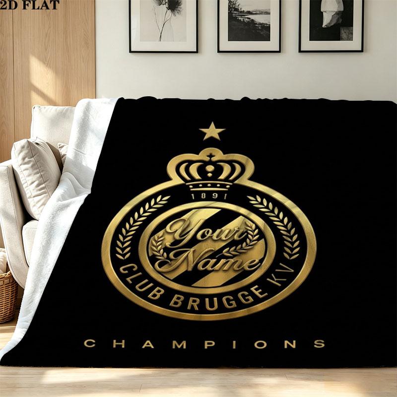1PC Club Brugge KV Custom Name Patterned Flannel Blanket Suitable For All Seasons for Home Decor Warmth and Comfort Gifts Holiday Present