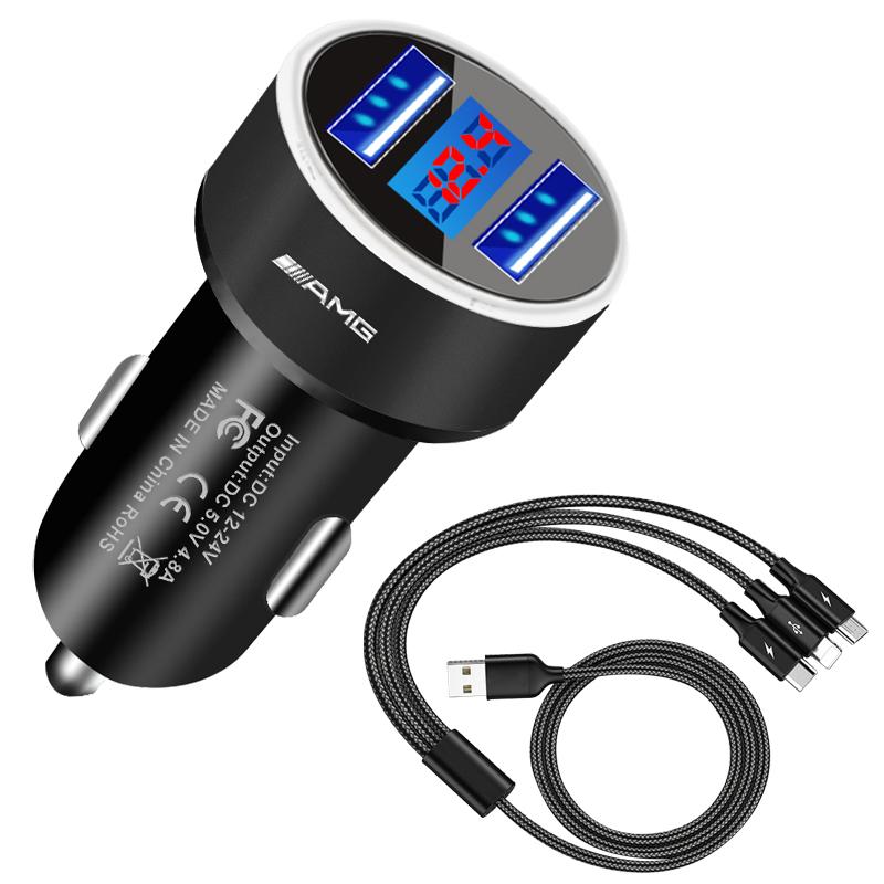 Car Charger 2 USB Ports Fast Charging Digital Display Car Accessories For Mercedes Benz AMG GLE GLS GLC CLA GLB ML W204 W206 W205 W212 W203
