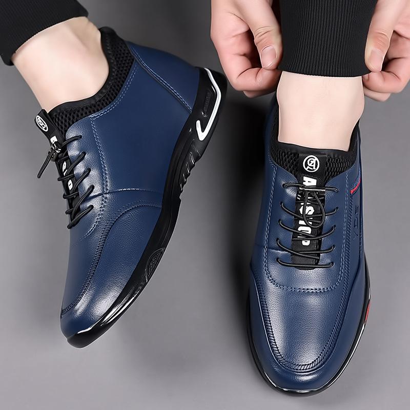 Boutique men's shoes spring summer 2025 new leather heightening casual leather shoes men's British small size soft sole trendy shoes men's