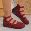 Retro Double-button Cloth Shoes, Single Shoes for Women, Large Size, Square Toe, Shallow Opening