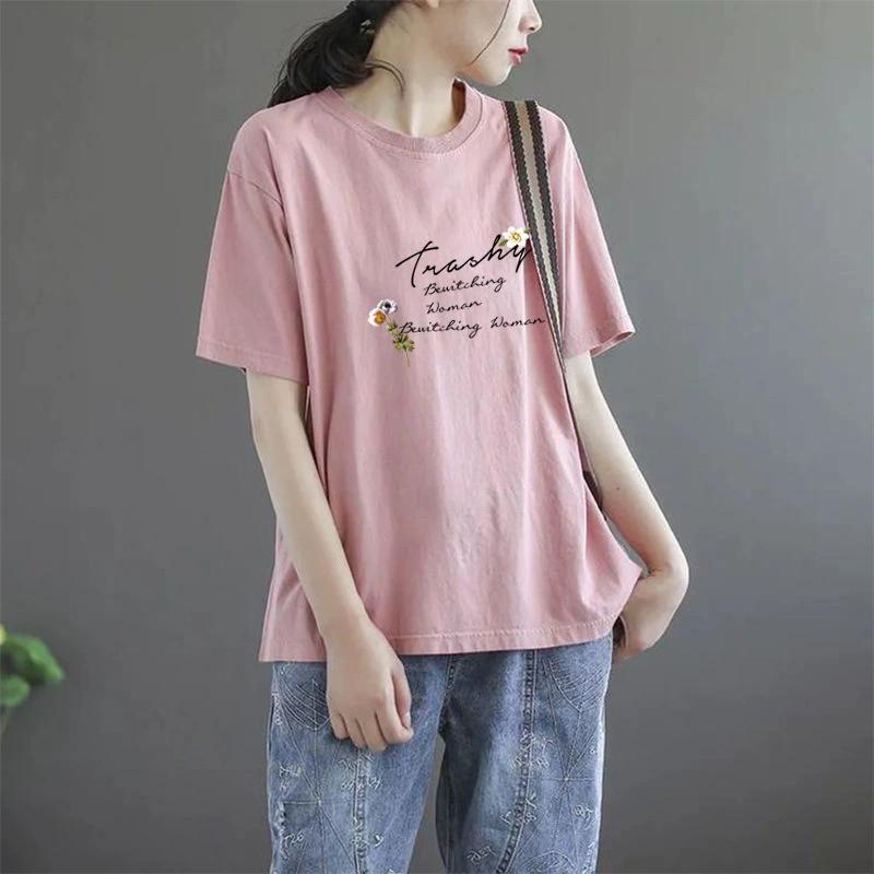 Short Sleeved T-shirt for Women, 2026 New Summer Outfit, Oversized Printed Loose Fitting Women's T-shirt
