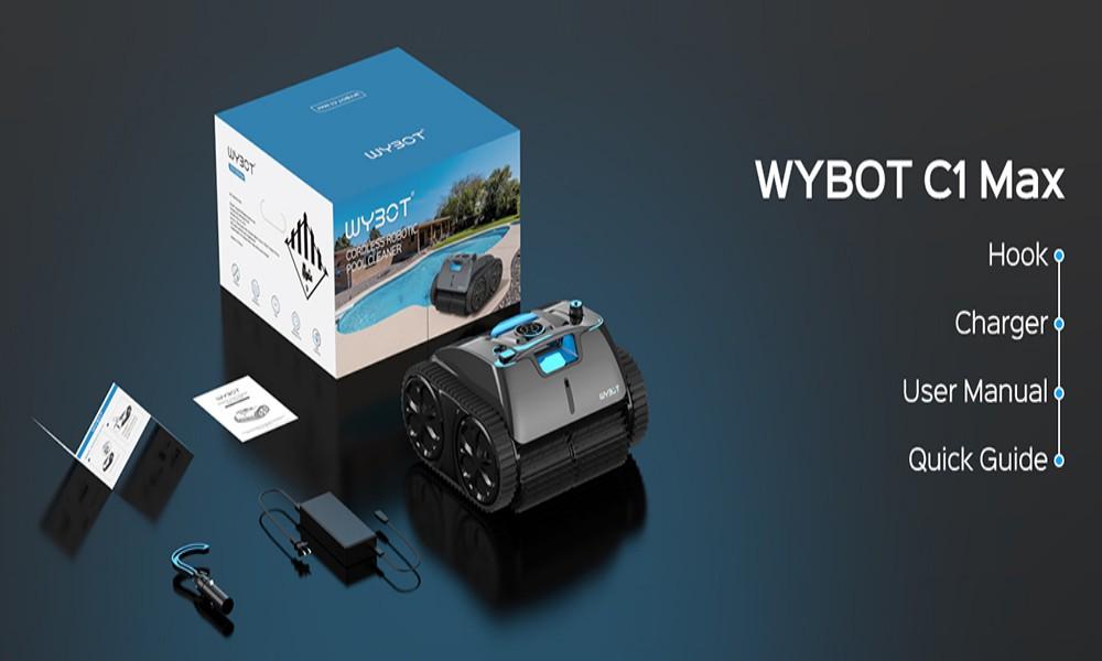 WYBOT C1 MAX Cordless Pool Robot Vacuum with APP, 180-240min Runtime, 3 Cleaning Modes, Wall Climbing, 65W Suction Power, Up To 2152sq.ft Area, Gray
