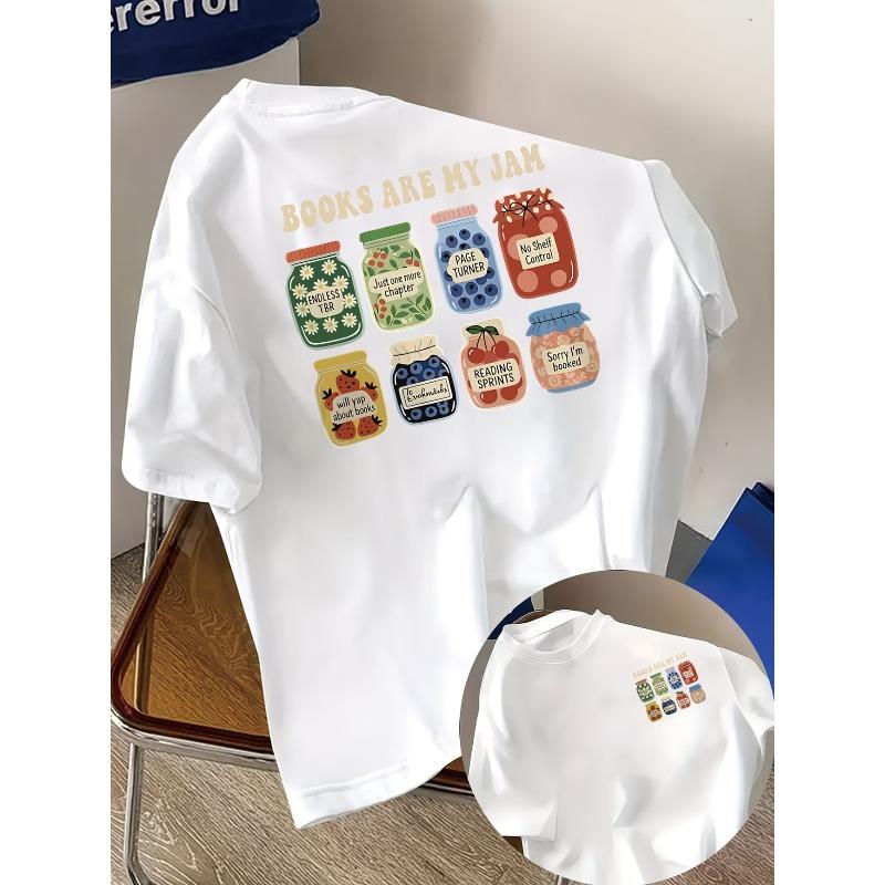 Books Are My Jam TShirt Book Lover Gift Cute Jam Jar Graphic Tee Women Reading Short Sleeve Aesthetic Loose Summer Top S