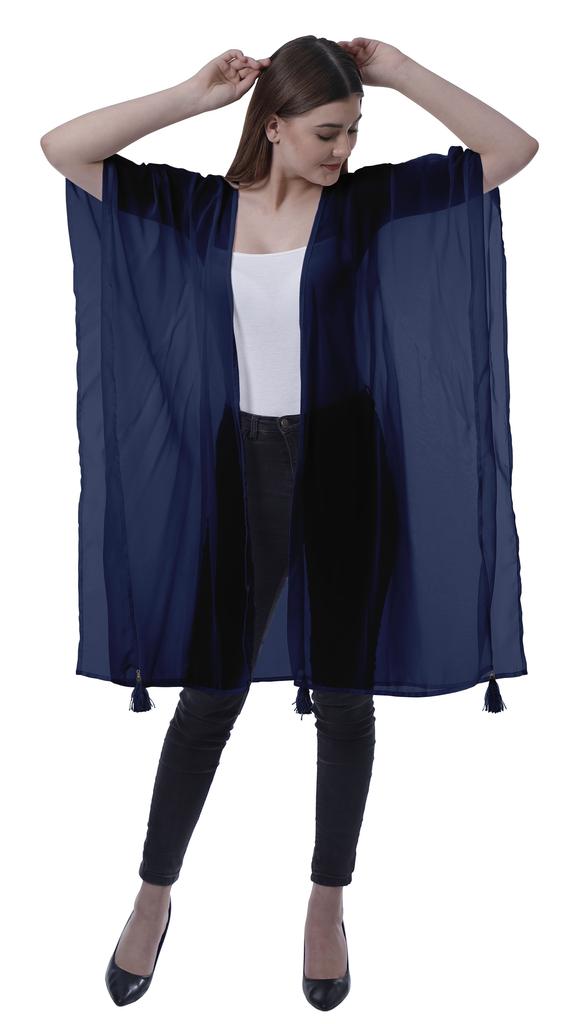Moomaya Womens Georgette Shrug Open Front Long Sheer Coverup w  Tassels