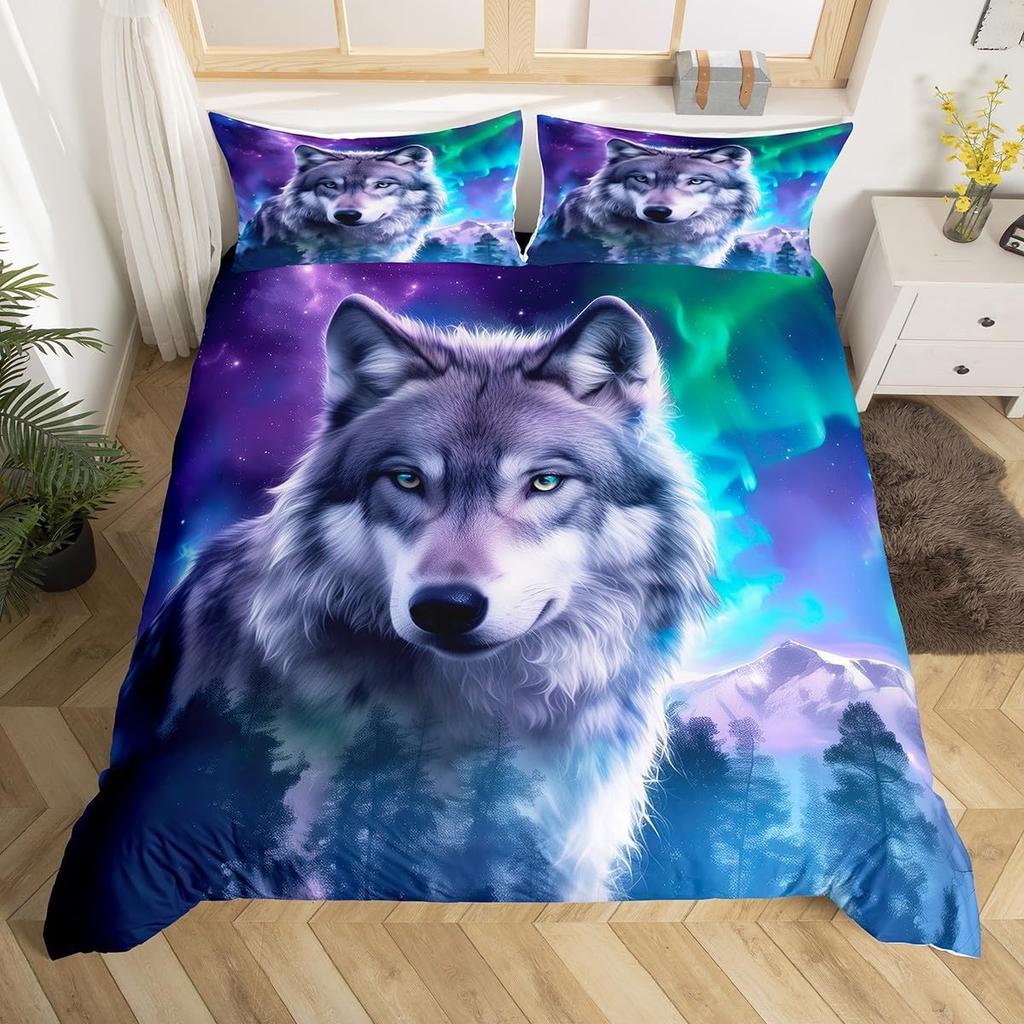 Aurora Duvet Cover Queen Size Polar Bear Arctic Animal Quilt Cover Fantasy Galaxy Sky Bedding Kids Bedroom Decor 3 Piece Set