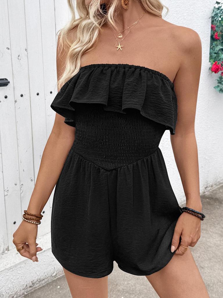 2026 Spring/Summer Women's Sleeveless Bandeau Ruffled Romper - European & American Holiday Style