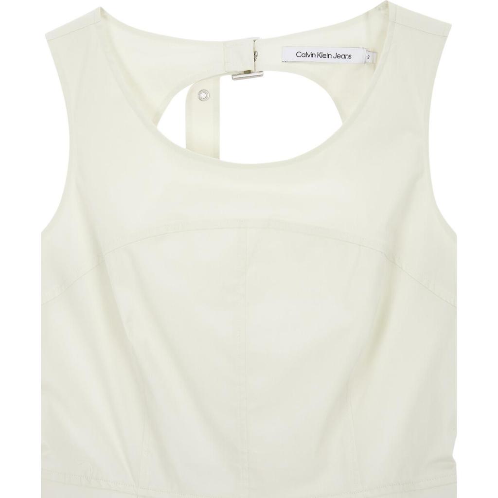 Calvin Klein Solid Color Back Button Flared Sleeveless Dress Women dresses White J223456-CGA