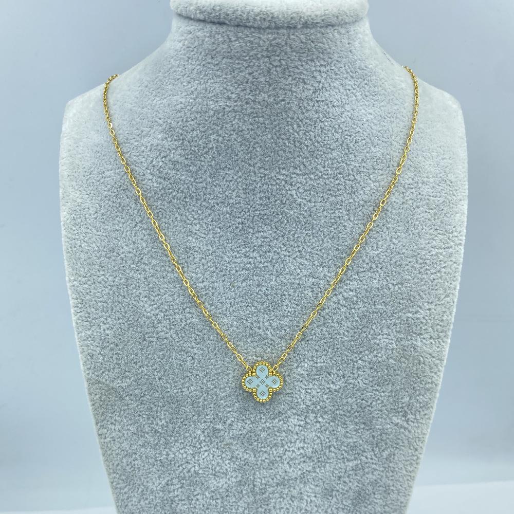 13MM Titanium Steel Ladies Necklace Lucky Four Leaf Clover Necklace