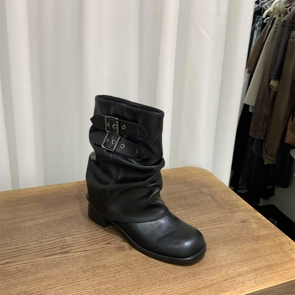 Coarse Heel Black Medium Martin Boots Women's Boots 2025 New Autumn and Winter Western Brown Maillard Pile Boots