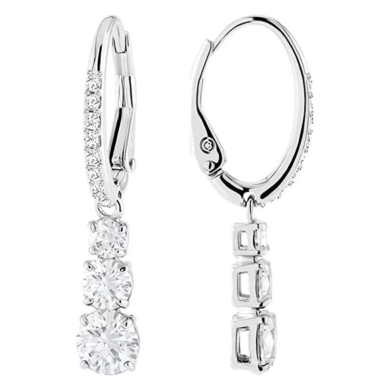 Huitan Bling Bling Cubic Zirconia Drop Earring for Women Silver Color Elegant Engagement Forever Ear Accessories Jewelry Gifts