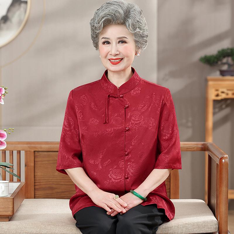 

Elegant Summer Short Sleeve Shirt for Elderly Women - Perfect for Grandmother s Birthday Celebration or Formal Events 5XL (145-160 jin)
