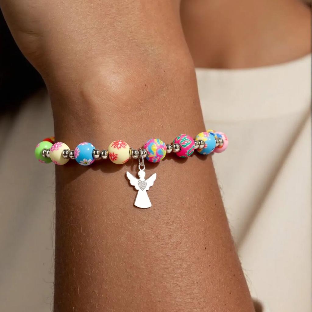 Elegant First Communion Bracelet For Girls Silver Angel Cross Pearl Jewelry Gift Set With Card And Fabric Bag