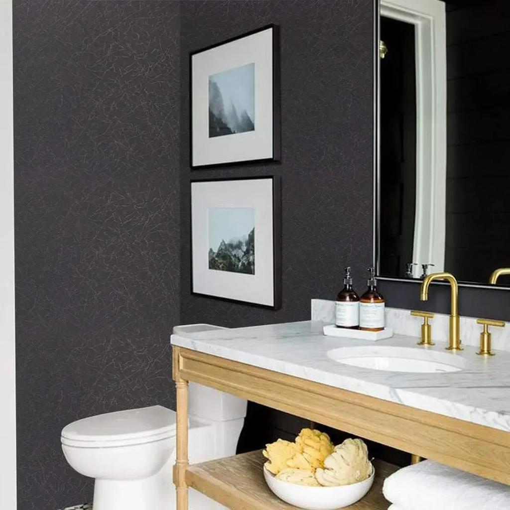 Black Silk Wallpaper Embossed Self Adhesive Wallpaper Removable Vinyl Black Peel and Stick Wallpaper Waterproof Furniture Decor