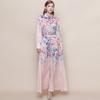 Vintage Style Color-Blocked Floral Print Turn Down Collar Shirt Dress for Women Spring 2026 Fashion Tie-Waist Single-Button Long Maxi Dress